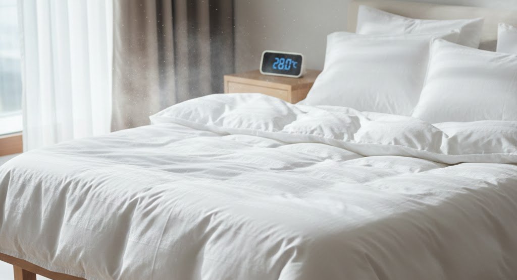 Atmungsaktive Bettwäsche aus Baumwolle zur Vermeidung von Schwitzen im Wasserbett.