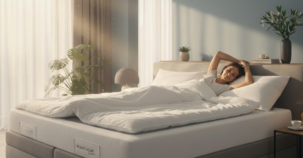 Zufriedene Kundin erwacht in ihrem Megaschlaf Wasserbett nach tollem Service