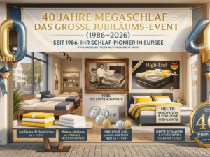 40 Jahre Megaschlaf Jubiläums-Event 1986–2026: Wasserbetten-Pionier René Markus Stoffel (Sursee) mit High-End-Schlafsystemen, Jubiläums-Auktionen ab 1.– CHF (Fixleintücher, Moltons) und exklusiven Silber-Investments zum Werterhalt.