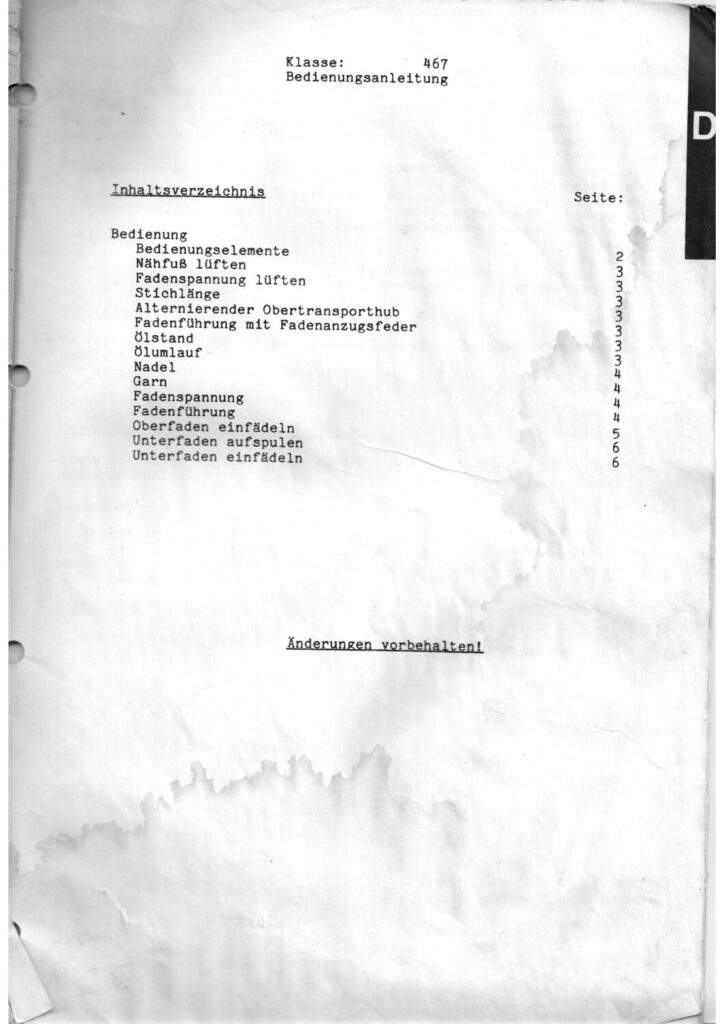 Bedienungsanleitung Adler 467 Original viersprachig Megaschlaf Archiv