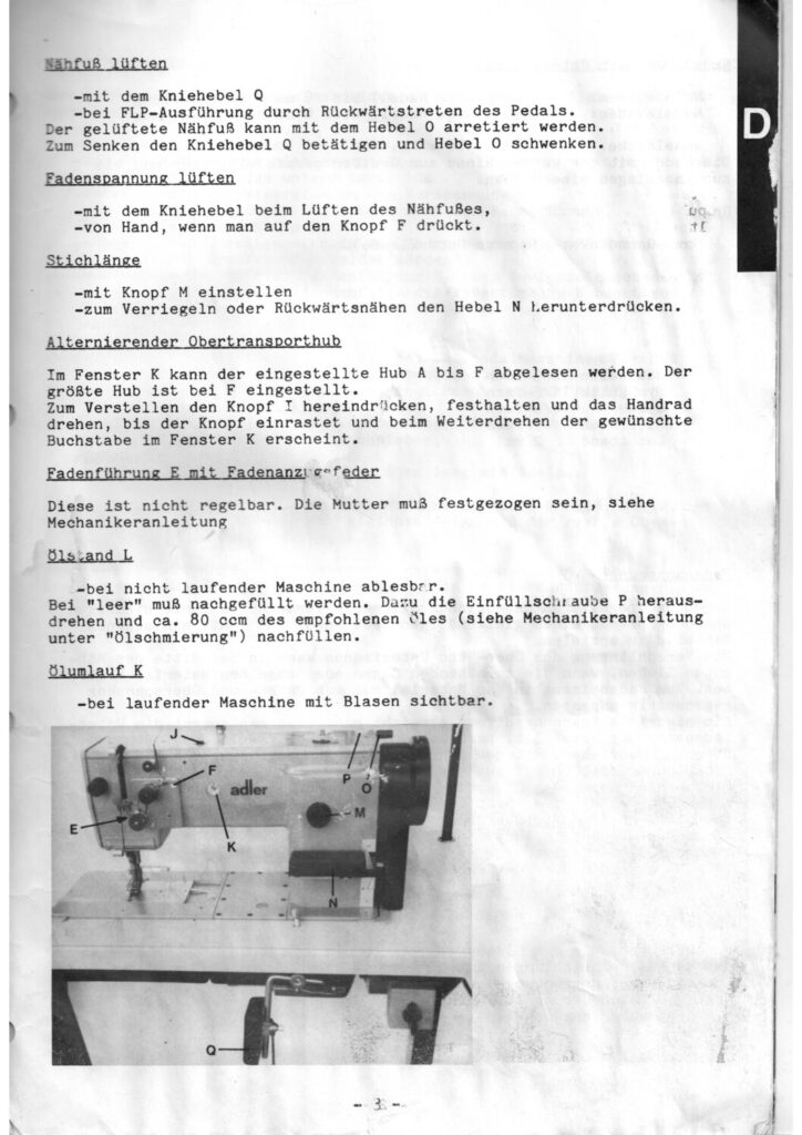 Bedienungsanleitung Adler 467 Original viersprachig Megaschlaf Archiv