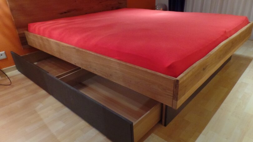 Bio Wasserbett Kopfteil Schubladen Eiche Waldkante geölt - 10