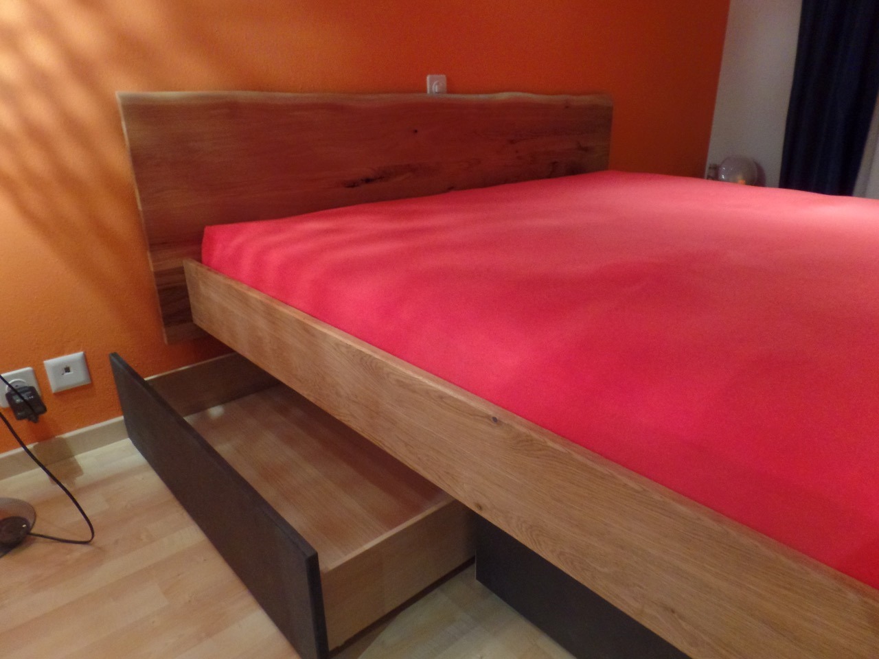 Bio Wasserbett Kopfteil Schubladen Eiche Waldkante geölt - 8